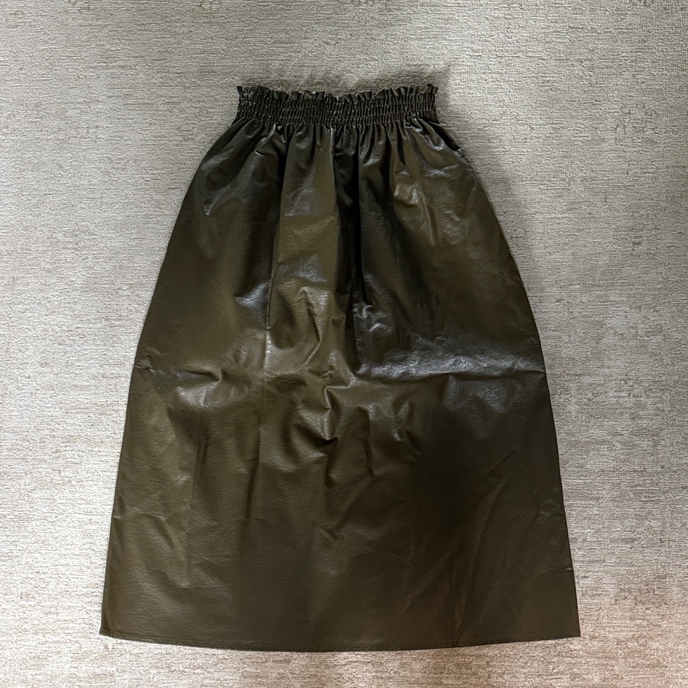 Tuckernuck Olive Green Faux Leather Midi Skirt